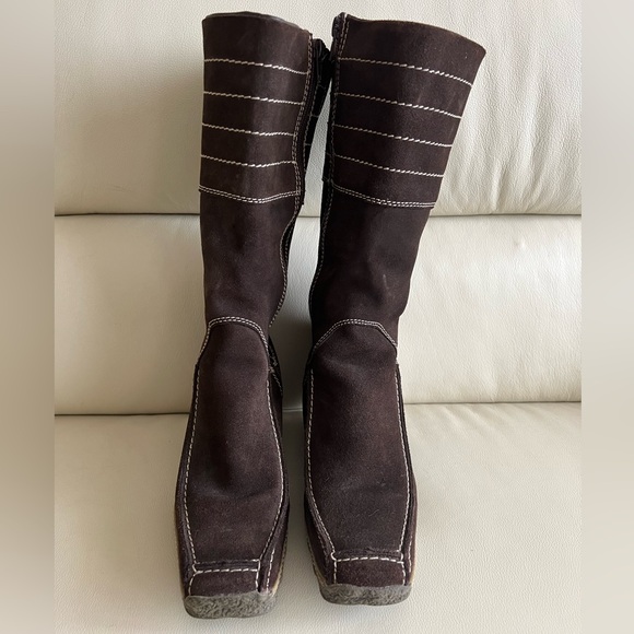Artica Brown Suede Wedge Heel Boots Size 37 - Picture 2 of 8